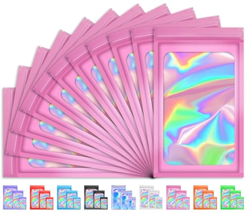 TIFICAL 100 PCS Holographic Bags, Smell Proof Bag, Resealable Gift Bags, Clear Bags for Food Storage, Party Favor Bag, Myl...