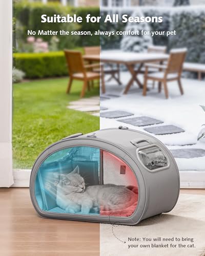 Pecute Cat Cooling House, with Cooling Mat for Small Dogs, Indoor Cat Bed with Insulation and 6 Built-in ice Packs, Foldab...