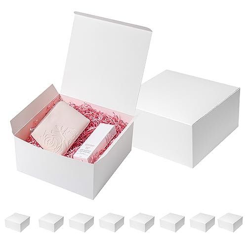 Mcfleet Gift Boxes with Lids 10x10x5 Inches 10 Pack Bridesmaid Proposal White Cardboard Gift Box for Presents, Christmas, ...