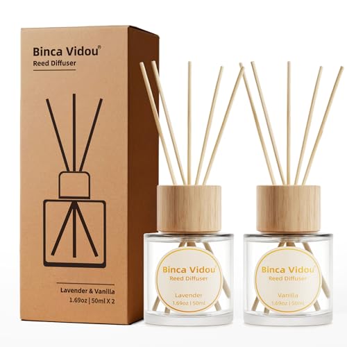 Reed Diffuser Set, Binca Vidou Lavender & Vanilla Natural Scent Oil Diffusers with Sticks for Home Office Bathroom Aromath...