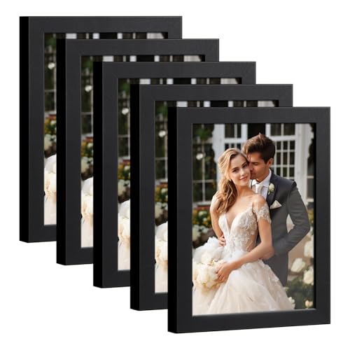 HappyHapi 4x6 Picture Frame Set of 5, Black Frames Display Photo 3.5x5 with Mat or 4x6 without, Gallery Wall Frame Set, Wa...