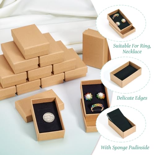 Craftdady 24pcs Tan Jewelry Gift Boxes 3 x 2 x 1 Inch Small Gift Boxes Cardboard Necklace Boxes Earring Pendants Boxes Rec...