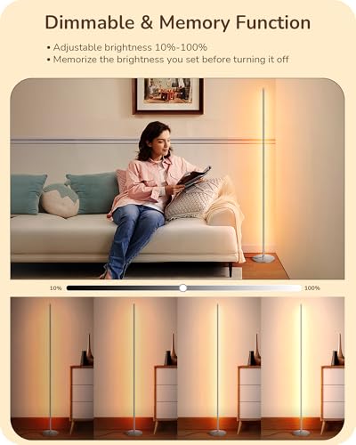 EDISHINE LED Corner Floor Lamp, Minimalist Dimmable Mood Light, Adjustable Height, 57.5" Tall Floor Lamp for Bedroom, Livi...