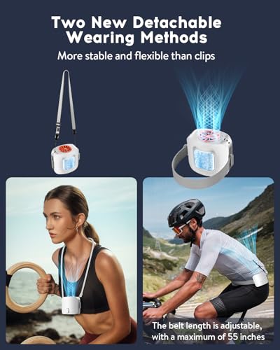 Vangue 10000mAh Portable Waist Fan with 2 Detachable Straps and Cooling Plate, Rechargeable 13500RPM Personal Fan, Hands-F...