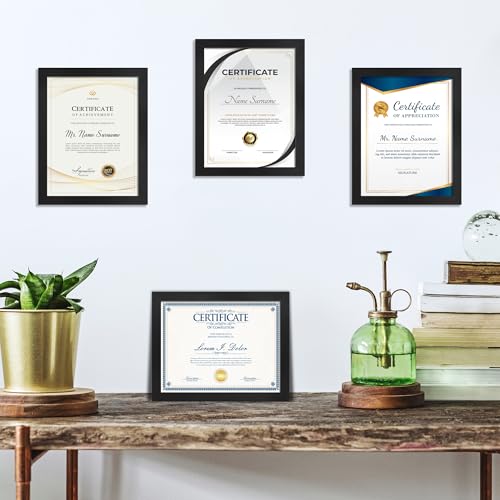 Flocey 8.5x11 Picture Frame set of 6, Multi Certificate 8.5 by 11 Picture Frames Bulk, Document Diploma Award Frame for Wa...