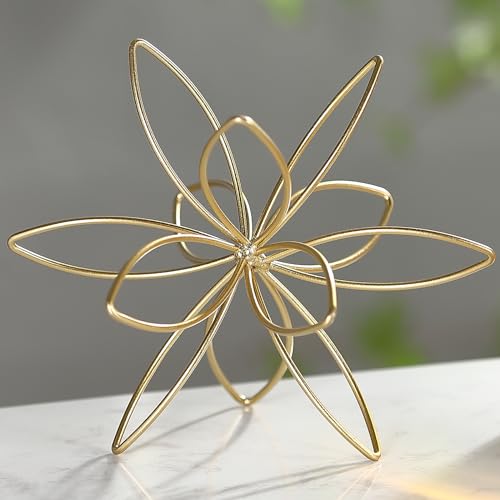 MOCOME 8" Gold Decorative Sphere, Metal Floral Tabletop Sculpture, Abstract Tabletop Decorative Ball for Home Metal Sphere...