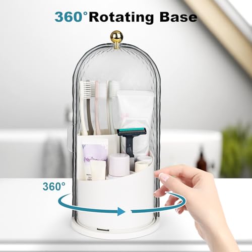 QIYVLOS Toothbrush Holders with Sliding Lid, Rotating 3 Slots Bathroom Organizer Countertop, Tooth Brush Toothpaste Holder...