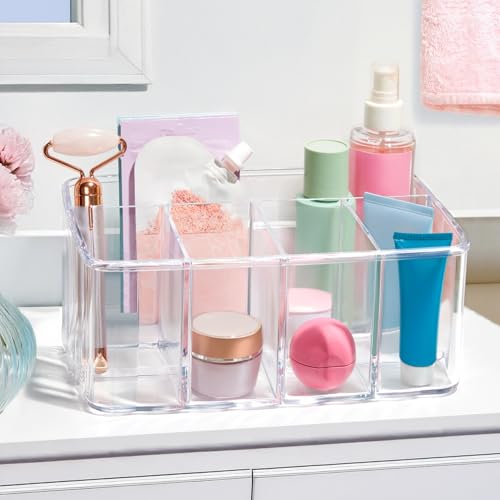 STORi 5-Compartment Clear Plastic Organizer | Rectangular Divided Makeup and Vanity Storage Bin and Office Desk Caddy | Sc...