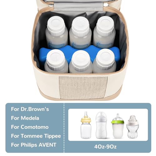 Mancro Breastmilk Cooler Bag with Ice Pack, Double Layer Insulated Baby Bottles Bag Fits 6 Bottles Up to 9 Ounces, Portabl...