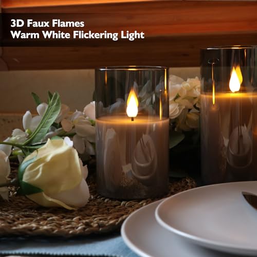 Rhytsing Gray Glass Battery Operated LED Candles with Remote, Flameless Candle Gift Set, Warm White Light - Include 6 Batt...