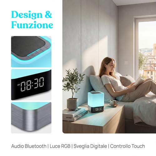 Gallstep Night Lights Bluetooth Speaker, Alarm Clock Bluetooth Speakers Touch Sensor Bedside Lamp Dimmable Multi-Color Cha...