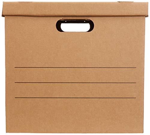 Amazon Basics Moving and Storage Boxes with Handles and Lift-Off Lids, Medium, 19" x 14.5" x 15.5", Brown, 10-Pack