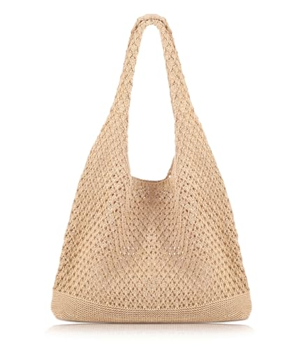 COOKOOKY Crochet Beach Tote bag Summer Beach Bag for Women Aesthetic Mesh Tote Bag Hippie Bag Knit Bag