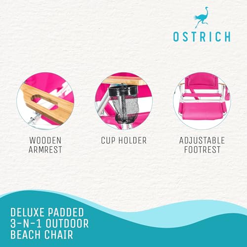 Ostrich the Deluxe 3N1 Lightweight Lawn Beach Reclining Lounge Chair with Footrest, Outdoor Furniture for Patio, Balcony, ...
