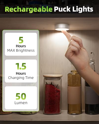 EZVALO LED Puck Lights, Rechargeable Battery Touch Light, 2.5'' Mini Tap Lights, Wireless Closet Light, Under Cabinet Ligh...