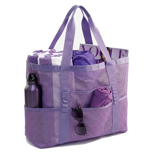 JOYPICKS Mesh Beach Bag-Large Beach Tote for Women Family with Zipper Pocket Toys & Vacation Essentials