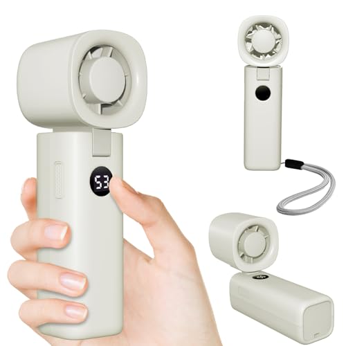Handheld Portable Turbo Fan, [20000RPM 5 Gear Cooling], 4000mAh USB Rechargeable Battery, Adjustable Digital Display Mini ...