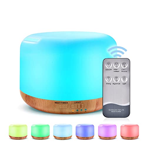 300ML Essential Oil Diffuser, Remote Control Ultrasonic Aromatherapy Oil Diffusers Cool Mist Humidifier, Waterless Auto-Of...