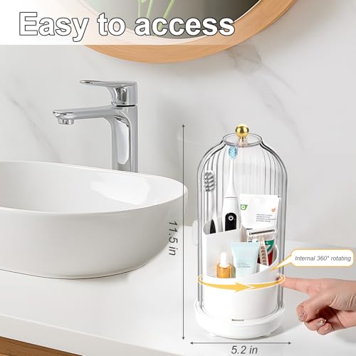 Rotating Toothbrush Holders with Cover, Dustproof Toothbrush Holder with Sliding Lid Electric Tooth Brush and Toothpaste O...