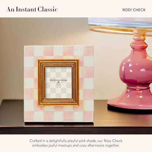 MACKENZIE-CHILDS Enamel Frame, Cute Rectangular Family Picture Frame, Pink-and-White Rosy Check, 2.5" x 3"