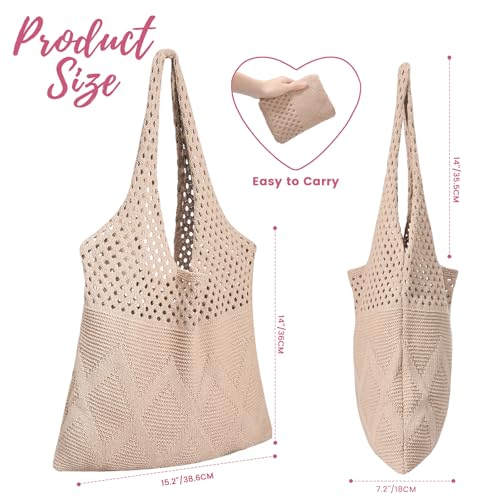 Pleneal Crochet Tote Bag, Mesh Beach Bag, Knitted Shoulder Beach Bags for Women Vacation Aesthetic Hobo Tote Bags