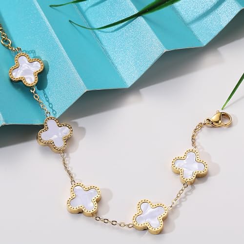 AIPPK 18K Gold Plated Clover Bracelet Set for Women Four Leaf Lucky Flower Bracelets Fashion Simple Jewelry Gifts for Wome...