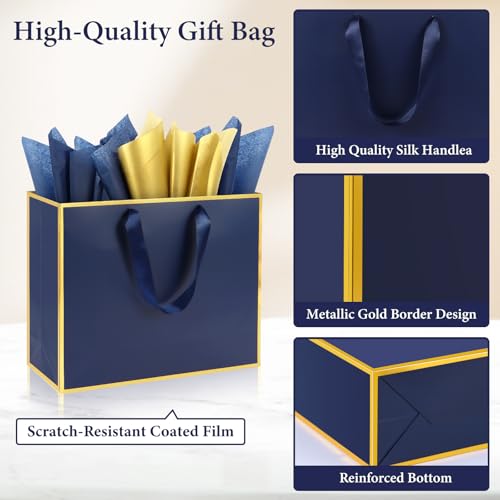 Addblu 12 Pack Large Gift Bags with Handles - Includes 36 Tissue Papers, 11.8x10x4 Inches for Thank You, Wedding, Bridesma...