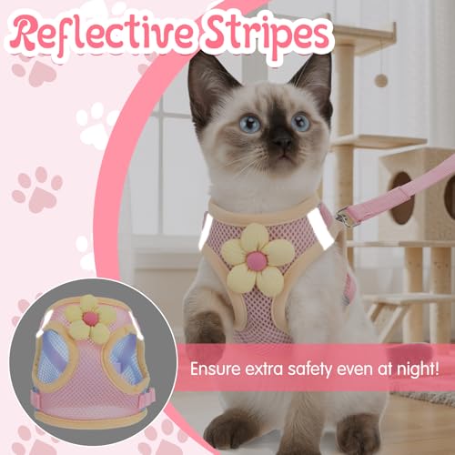 Cat Harness and Leash Set for Walking Escape Proof Adjustable Kitten Harness Breathable Mesh with Reflective Strips Lightw...