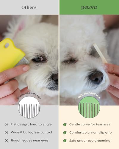 [petora] BRUSH ON ME Gentle Facial & Eye Comb for Dogs & Cats | Smooth & Stress-Free Tear Stain Remover | Fine-Tooth Groom...