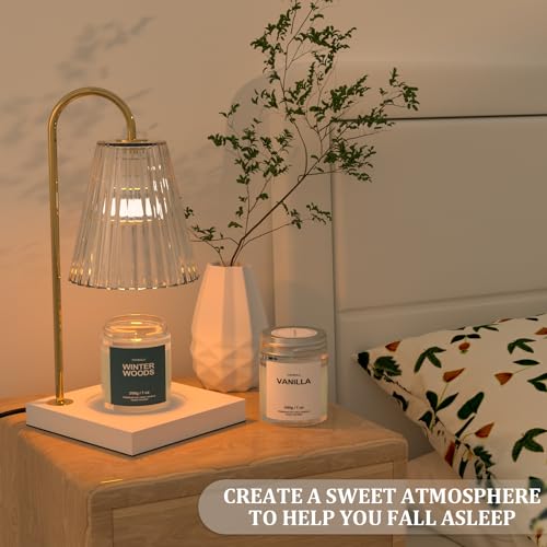 Candle Warmer Lamp with Timer & Dimmer Plus 2 Jar Scented Candles, Electric Candle Warmer Farmhouse Wood Base Wax Lamp wit...