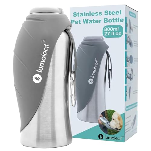 LumoLeaf Portable Dog Water Bottle 27 OZ, Stainless Steel Pet Travel Water Bottle Dispenser for Walking, Hiking and Outdoo...