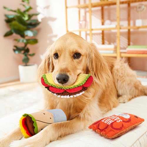 Prime Pets Plush Dog Toys Set, 3 Pack, Crinkle Squeaky Dog Toys, Food Shaped Pet Toy for Small Medium Large Dogs, Stuffed ...