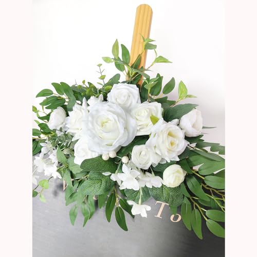 Roahosy Artificial Flower Swag, Wedding Sign Flowers White Rose Flower Arrangements for Wedding Ceremony Reception Entranc...