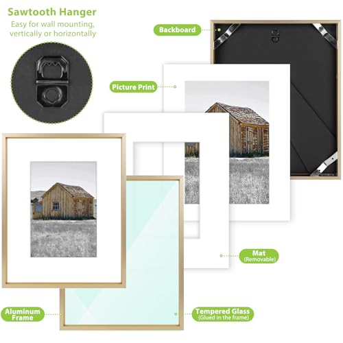 Golden State Art, 8x10 Gold Picture Frame Display Photo 5x7 with Mat or 8 x 10 Without Mat for Wall Mounting, Classic Sati...