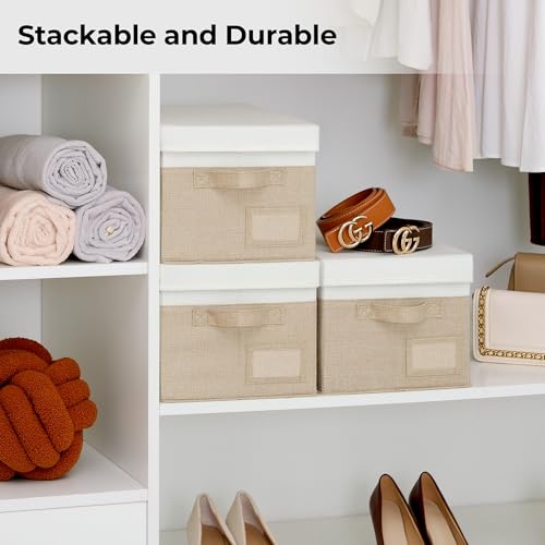 GRANNY SAYS Storage Basket with Lid, Linen Fabric Storage Bins with Label, Decorative Storage Boxes, Clothes Storage and O...