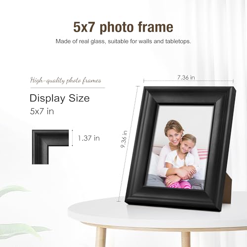 PEALSN 5x7 Picture Frame with Real Glass Front and Black Backboard, Wall Gallery Photo Frames for Wall Mounting or Tableto...