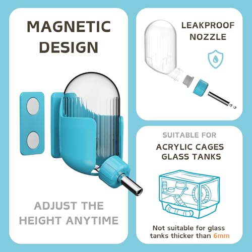 Hamster Water Bottle with Magnetic Holder, 3.4 oz Water Dispenser for Syrian Dwarf Hamster Mouse Rat Degu