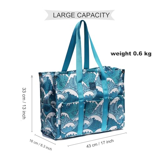 ESVAN Utility Tote Bag with Zip Top Waterproof Teacher Tote Bag for Teacher Work Women Beach