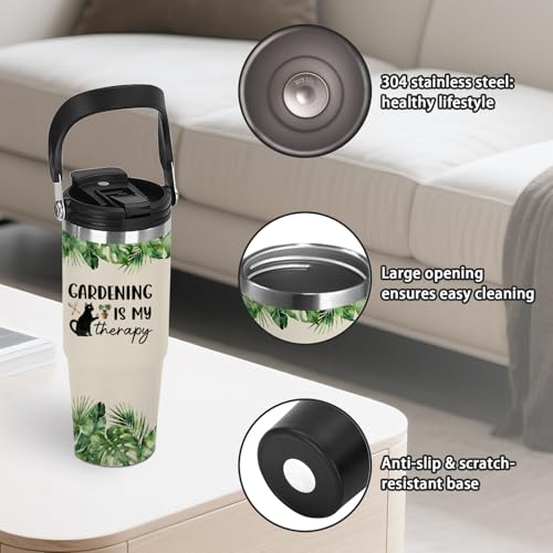xiiai Garden Gifts for Plant Lovers - 30oz Insulated Stainless Steel Tumbler with Handle, Cute Leak-Proof Water Bottle for...