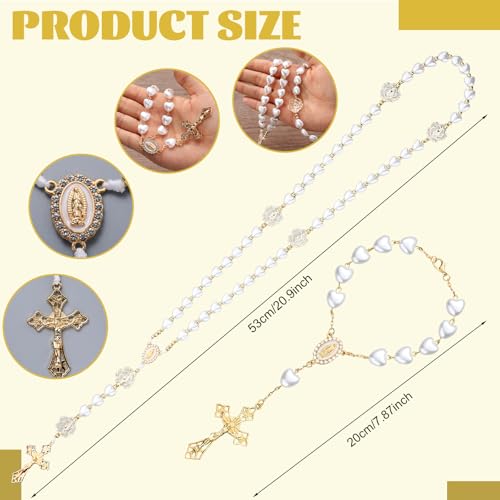 WILLBOND 3 Pcs Baptism Candle Gifts Set First Communion Rosary and Candle Set Catholic Bracelets Cross Necklace Holy Commu...