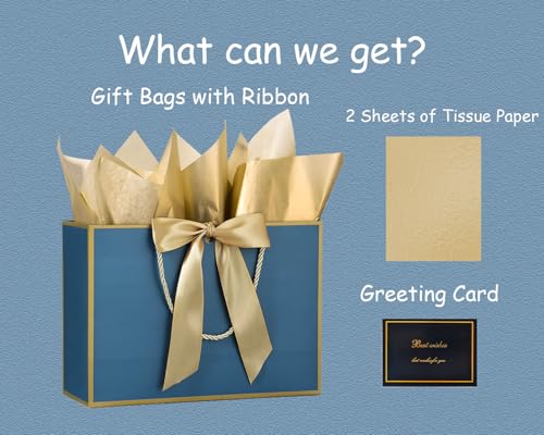 JMANNI Gift Bags with Handles, 13” Medium Gift Bag for Presents, 1 Pcs Bags with 2 Tissue Paper and 1 Cards for Baby Showe...
