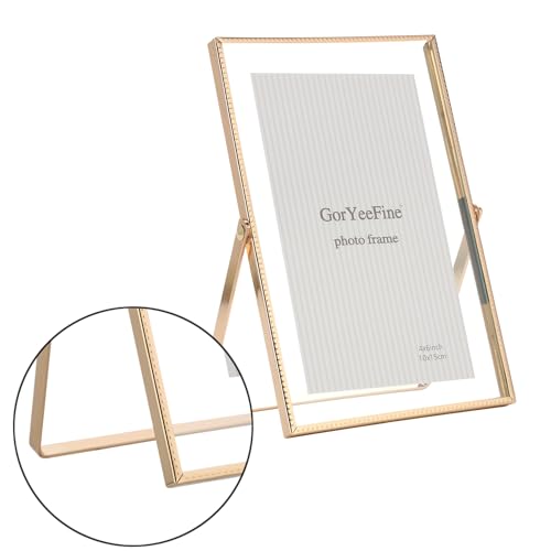 Gold 5x7'' Floating Frame Set of 2, For Photo Sizes (3.5 x5'', 4x 6'' up to 5x7'' ), Beautiful Metal Lace Edge Frames Adju...