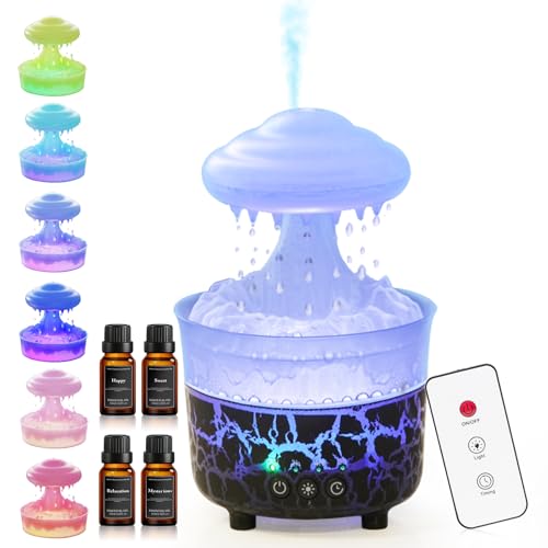BOHOFAM Aroma Essential Oil Diffuser,Rain Cloud humidifier Simultaneously Water Drip and Air Mist,Rain Diffuser with 4 Hot...
