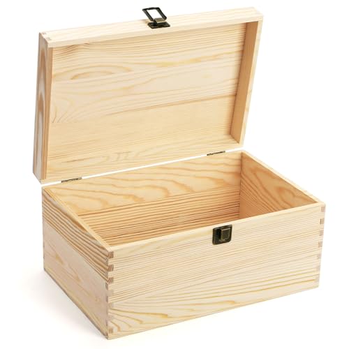 yarlung Unfinished Wooden Box with Hinged Lid, 12 x 8 x 6 Inch Large Memory Box for Crafts, Unpainted DIY Gifts Box for Je...