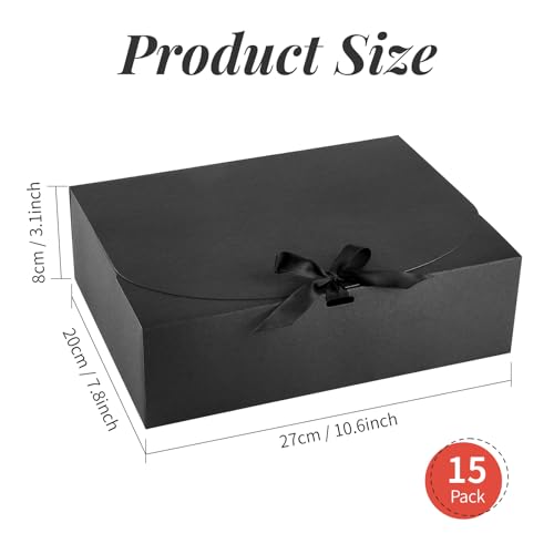 Kucoele 15 PCS Gift Boxes with Lids, 10.6 x 7.8 x 3.1 Inches Bridesmaid Gift Boxes, Black Proposal Boxes with Ribbons for ...