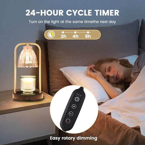 CATY&KITTEN Candle Warmer Lamp with Timer & Dimmer, Table lamp with USB and Type C Output,Dimmable Wax Melt Warmer with 2...