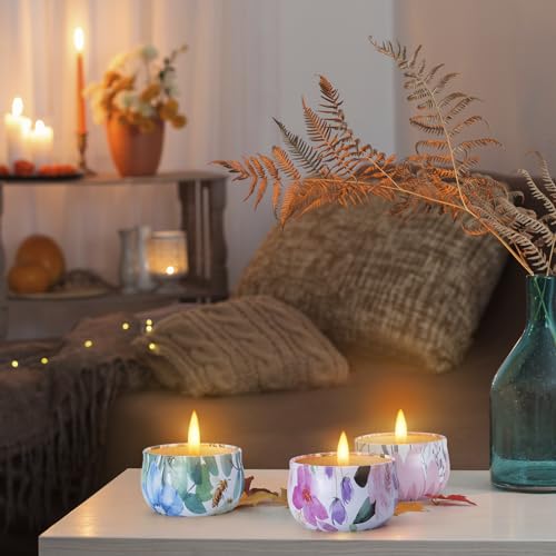 Hausware 3 Pack Scented Candles, 2.5 oz Aromatherapy Candles with Floral Scents,Soy Candles Set with 72H Burning Time,Idea...