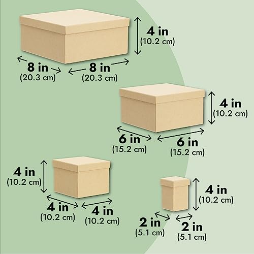 Bright Creations Nesting Boxes - 6-Pack Brown Squares With Lids, 12 x 12 to 2 x 2 In, 4 in H - Paper Mache & Square Boxes