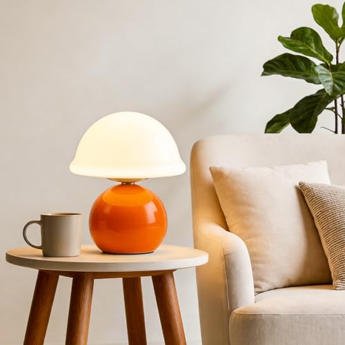 Komothala Mushroom Table Lamp for Bedroom, Cozy Bedside Lamp with Glass Shade, Stepless Dimmable Nightstand Lamp for Relax...