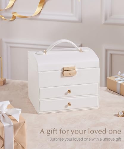 Homde Girls Jewelry Box with Lock: 3 Layer Organizer with Removable Tray - Storage for Ring Necklace Earring - Birthday & ...